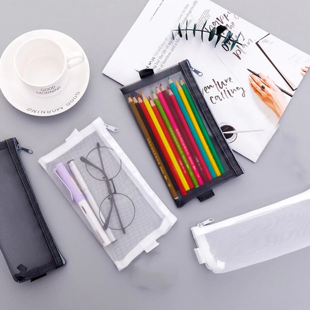 Transparent Netz Federmäppchen Große Kapazität Tasche Nylon Stift Kiste DIY  #T