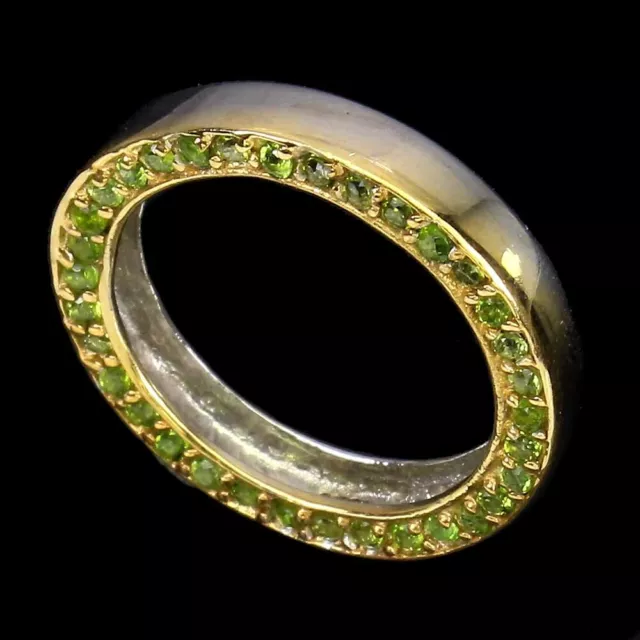 Non Chauffé Rond Vert Chromé Diopside 2mm Naturel 925 Bague en Argent Taille 7