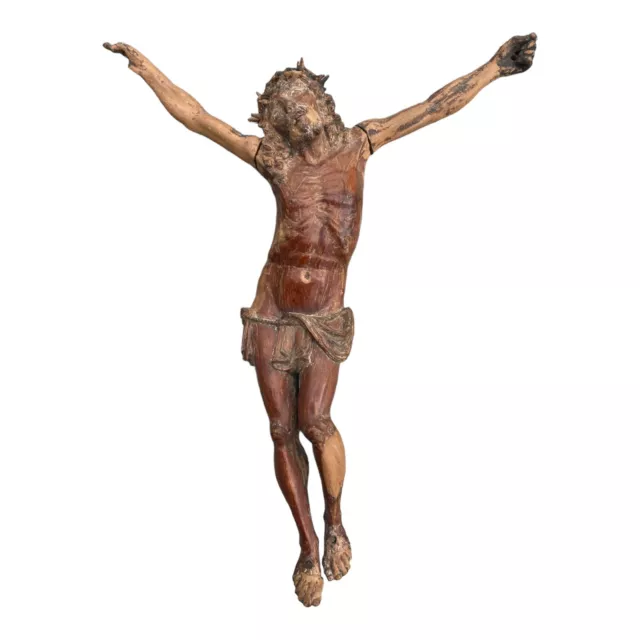 Ancien Christ En Bois Sculpte Fin Du Xvii