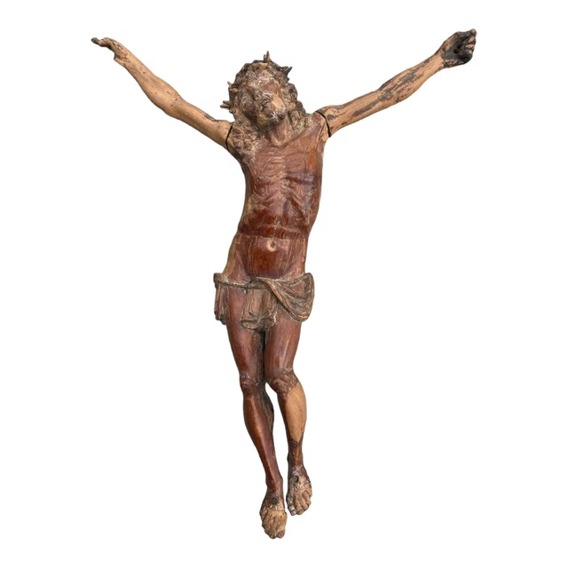Ancien Christ En Bois Sculpte Fin Du Xvii