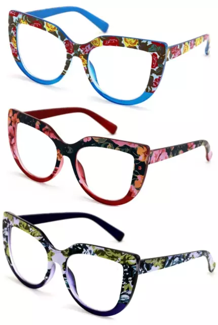 Paquete de 3 pares de gafas de lectura para mujer gafas florales grandes de moda