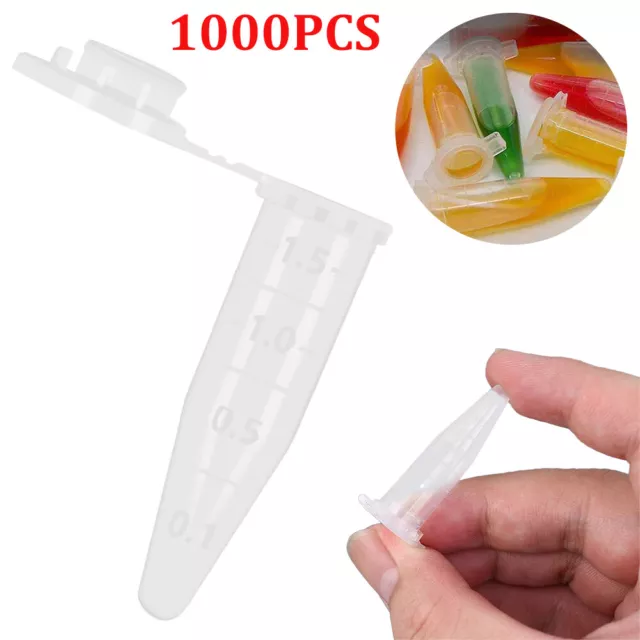 1000 Pack 1.5ml Clear Micro Centrifuge Lab Test Tube Vials Snap Cap Containers