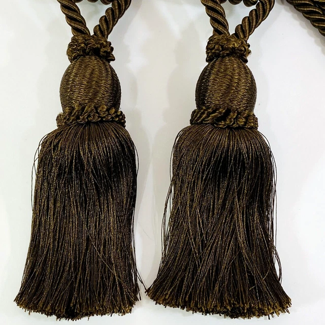 Curtain Tie Backs Tassels Swags Drapery Large Rich Brown Bronze Pair NEW 3