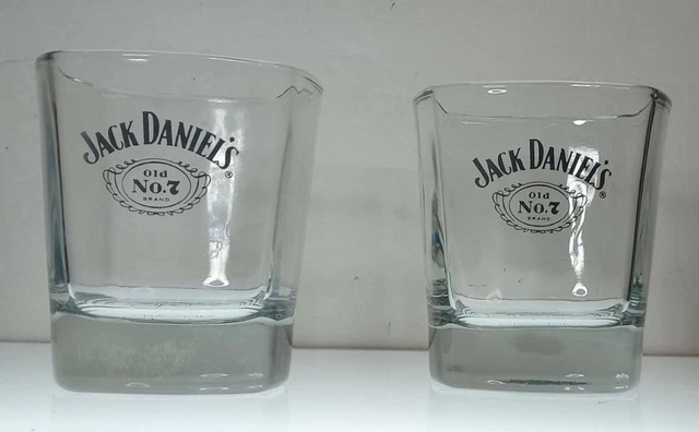 2 Piece - Set Jack Daniels Whiskey Square Tumbler Rocks Glass Old No 7 Embossed