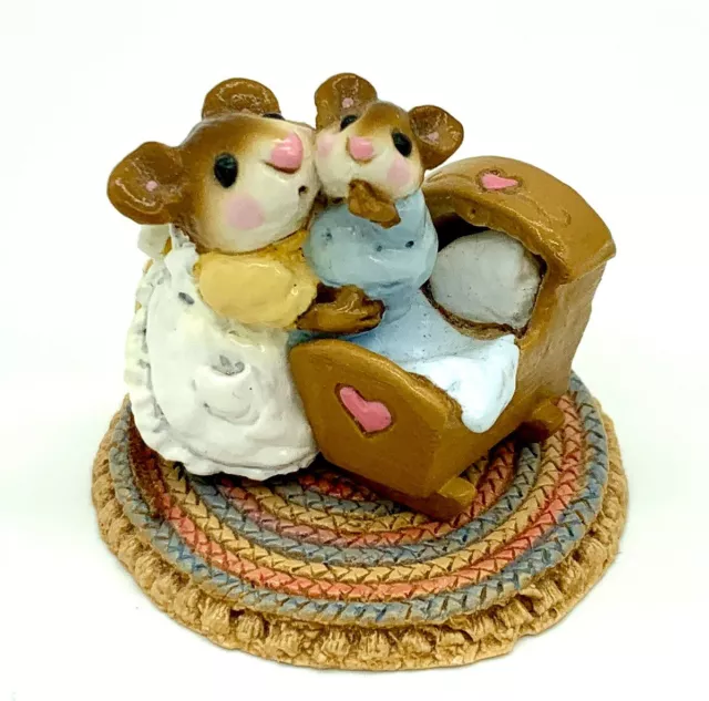 Wee Forest Folk "Beddy-Bye Mousey" M-69 Retired colors (Yellow mom/Blue baby)