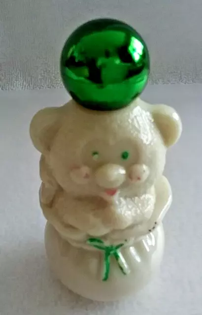 Vintage Avon Sweet Honesty Cologne Teddy Bear Figure Milk Glass Green Ornament T