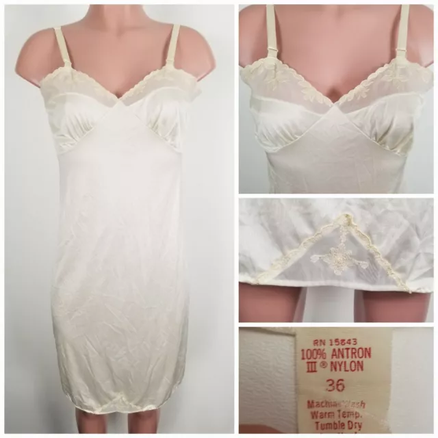 Vintage Grand Design Sissy 36 Nylon Full Slip Nightgown Dress Lace Bodice Ivory