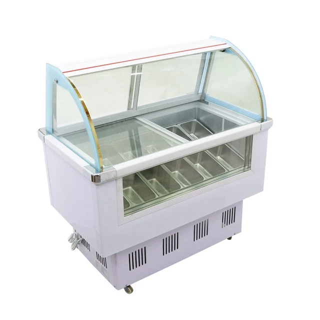 12 Pan Hard Ice Cream Showcase Display Cabinet Freezer 220V LED Lighting