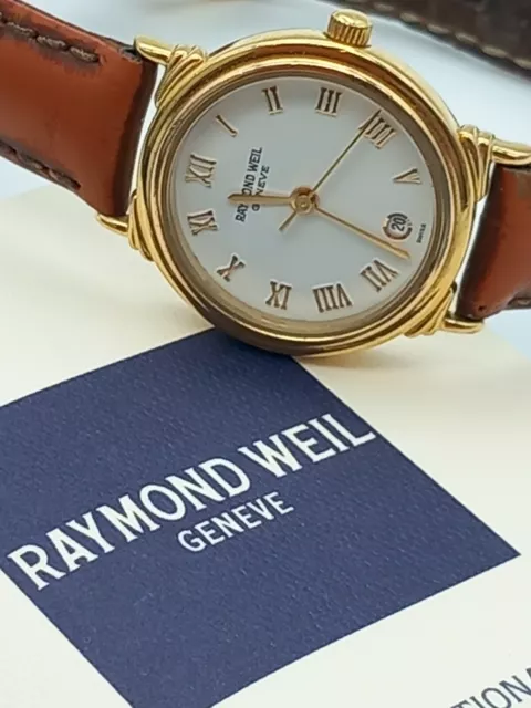 Raymond Weil Used Ladies Gold  Watch 5342 Leather Strap Refurbished Circa 1990