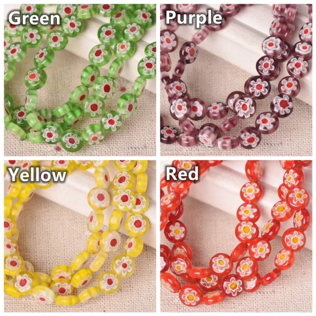 Flat Round Millefiori Lampwork Glass 6mm 8mm 10mm 12mm Beads For Jewelry Making 3