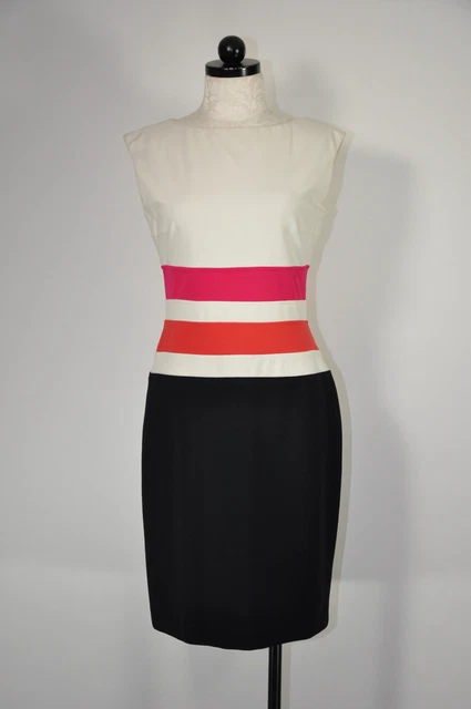 Lauren Ralph Lauren White Black Rugby Stripe Office Fitted Sheath Dress Women 6