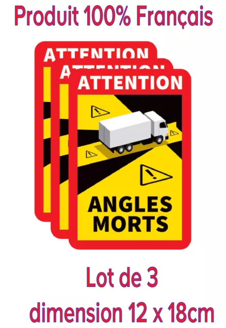 Lot de 3 Stickers Autocollant ANGLE MORT POIDS LOURD adhésif multi-surface