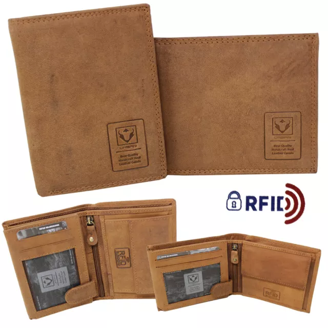 Herren Vintage Leder Geldbörse Geldbeutel Portemonnaie Börse Hunter RFID Braun