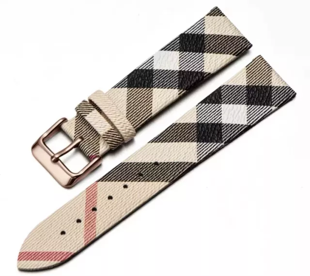 Fits BURBERRY Watch Strap Beige Band Genuine Leather For Buckle Clasp Mens Lady