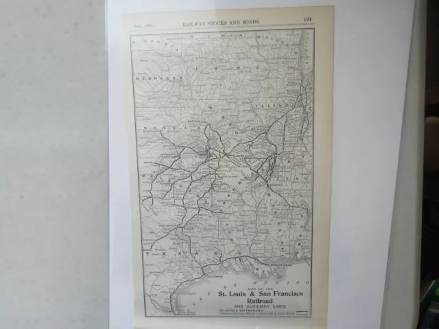 Original Vintage Map of the St. Louis & San Francisco Railroad  - 1910