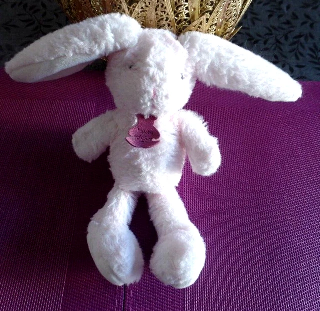 S12 / doudou peluche lapin rose blanc fluffy HISTOIRE D'OURS pm