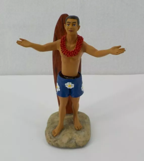 Kc Hawaii Dashboard Hula Male Doll Figurine Blue Trunks Red Flower Lei Surfboard