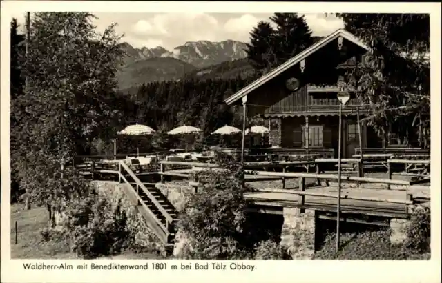Bad Tölz Bayern Oberbayern AK ~1940/50 Waldherr Alm Gasthof Lokal Benediktenwand