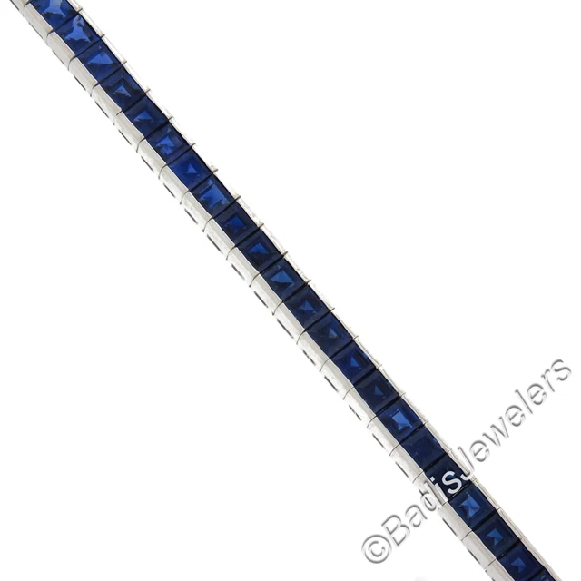 Vintage Platinum GIA Certified No Heat Dark Blue Sapphire Line Tennis Bracelet