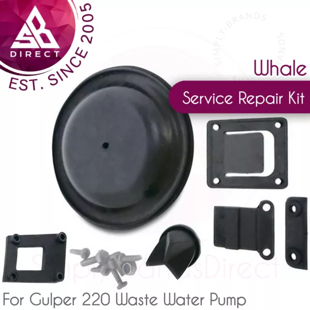Whale Gulper 220 Perte Eau Douche & Vidange Pompe Service Réparation Kit │