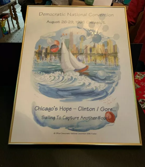 1996 Democratic National Convention Chicago Poster Signed by Artist Framed