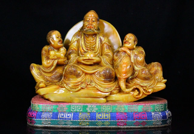 Chinese Exquisite Handmade Arhat Carving Shoushan Stone Statue