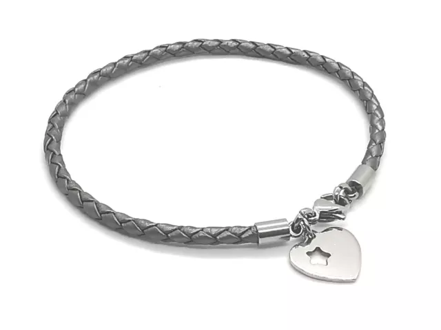 3mm Grey Braided Leather Bracelet Or Ankle Chain Anklet With Heart Star Charm