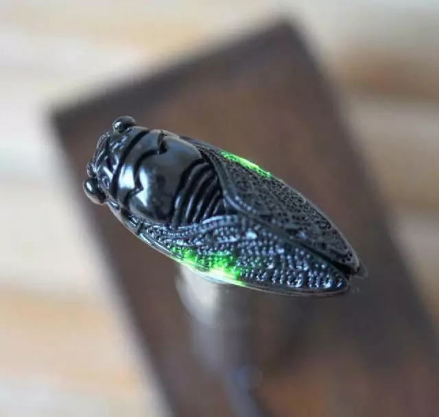 Hand-Carved cicada Natural jade pendant Amulet black green jade statue Necklace