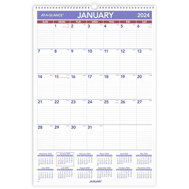ATAGLANCE 2024 MONTHLY Wall Calendar Large 15 12 x 22 34 Wall
