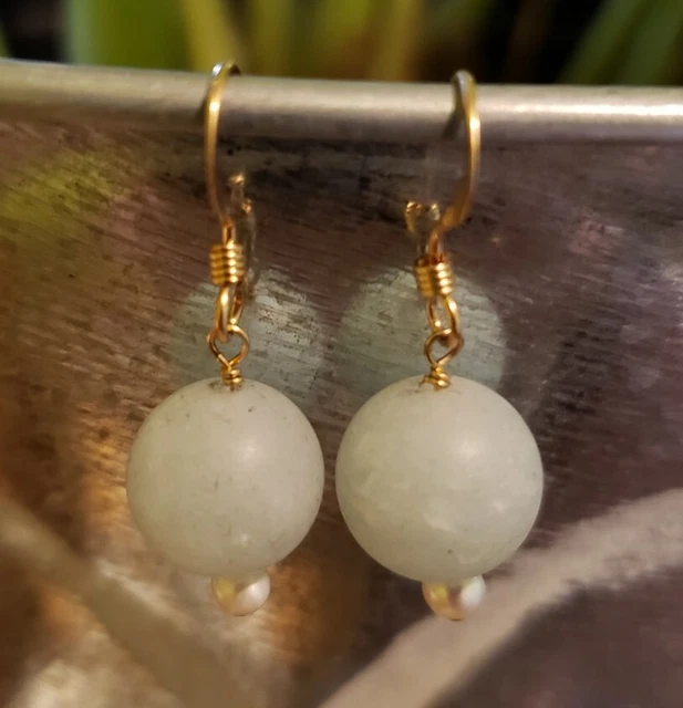 Gold-filled earrings, beautiful matte finish aquamarine & freshwater pearl