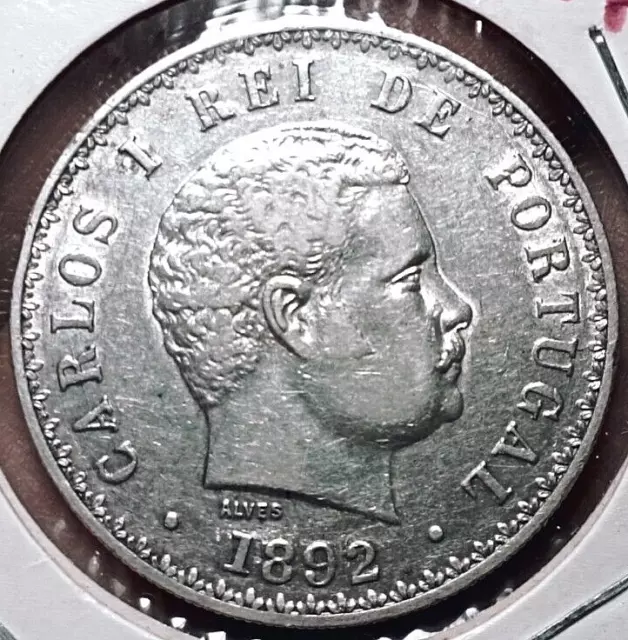 Portugal 500 reis 1892 coin (D. Carlos I; SILVER! XF!)