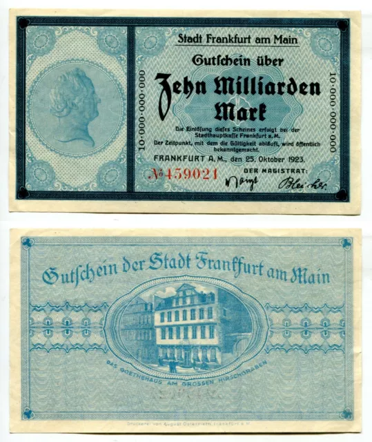 10 Milliarden Mark Frankfurt a. Main 25.10.1923, Erhaltung II