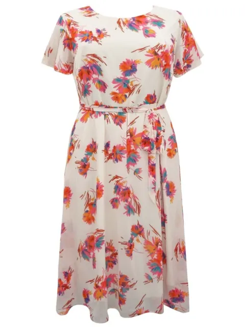 New Evans Pale Peach Orange Floral Print Tie Waist Dress  Plus Size 30