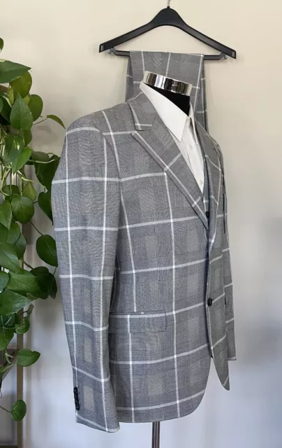 Topman Skinny  Mens Three Piece Plaid Suit Jacket Size 40R Dress Pants 32Wx33L 2