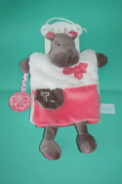 Babynat Baby Nat Doudou Hippopotame Marionnette Zoe Rose Blanc Bn099 Neuf Carton