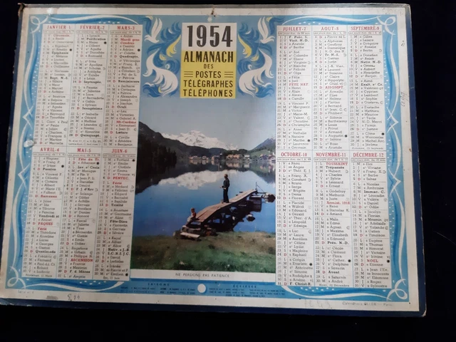 ALMANACH 1954 DES Postes Et Des Telegraphes Ptt - P.t.t. Calendrier