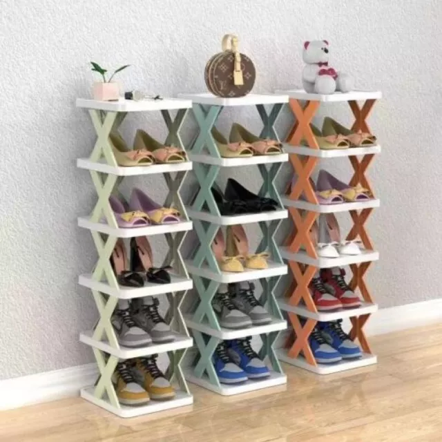 5/6/7 Tier Folding Shoe Rack Space-Saving Shelf Stand Storage Organizer Cabinet