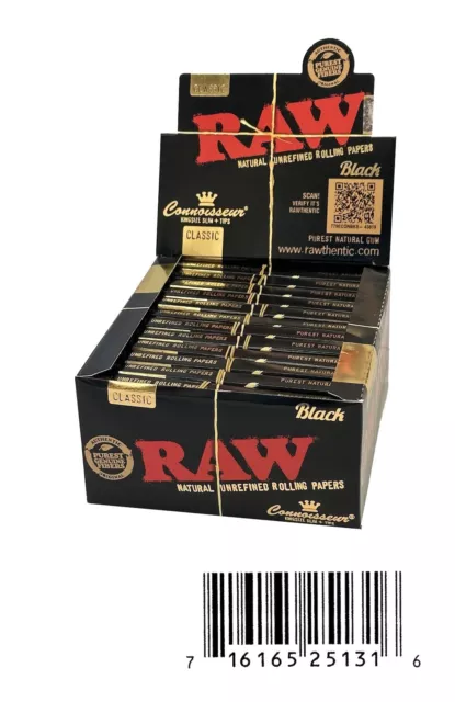 24 X Booklets RAW Black Classic Papers King Size Slim +Tips. FREE SHIPPING