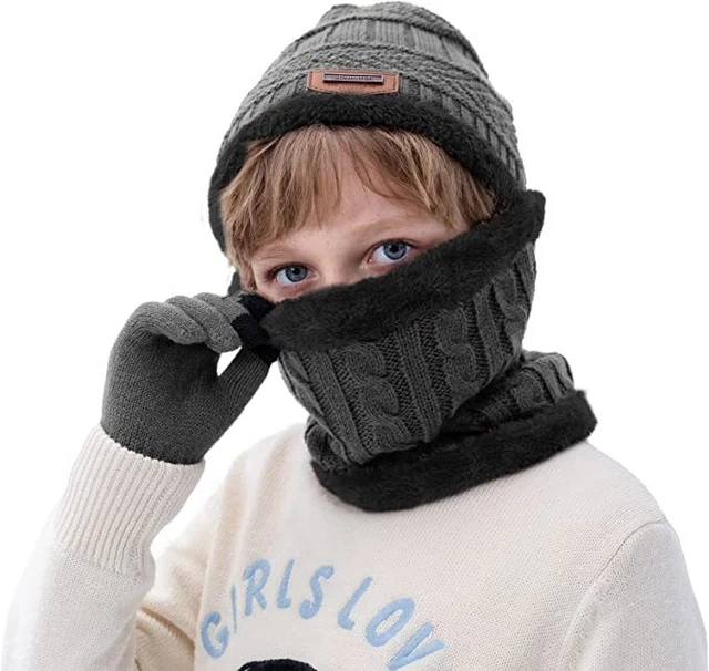 Conjunto de guantes para niños, gorros de punto, bufanda Cálido 3