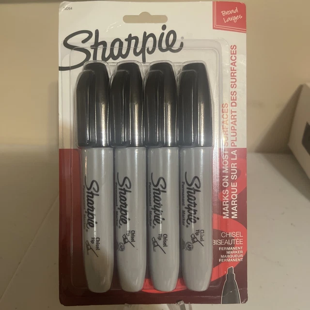 Permanent Markers, Chisel Tip, Black, 4 Count