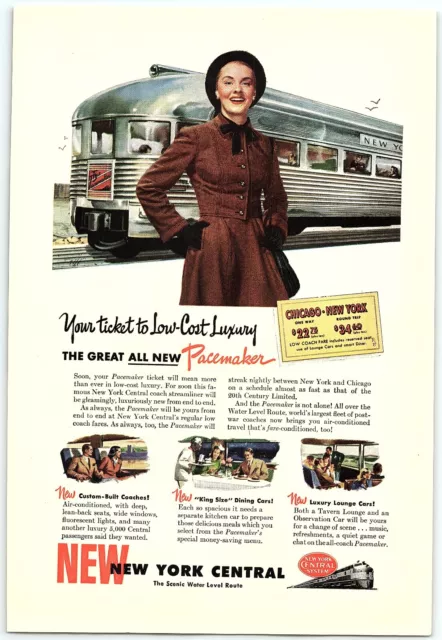 1940s NEW NEW YORK CENTRAL RAILROAD WATER LEVEL ROUTE FULL PAGE PRINT AD Z4338