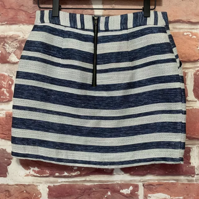 Anthropologie Pim + Larkin Skirt Womens Small Blue White Striped Tweed Zip Up 3