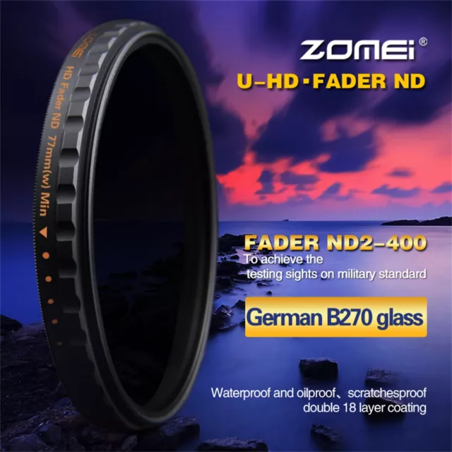 Zomei 77mm Ultra Slim HD 18 layer ND2-400 Multi-Coated Fader Variable ND Filter