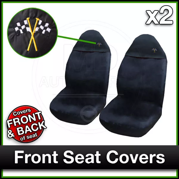 BLACK Car Seat Covers UNIVERSAL Protectors PAIR x 2 Water Proof FRONT