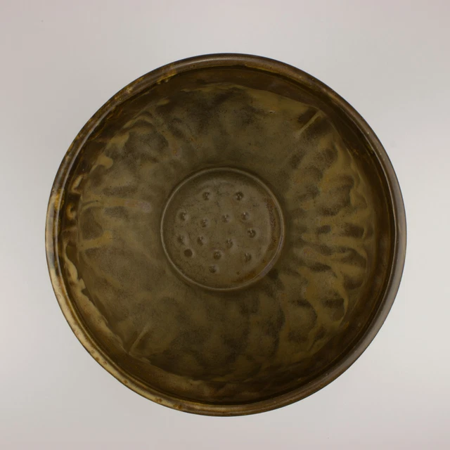 McCoy Pottery Quilted Jardiniere, Shape 1488, Brown/Tan Mottled Glaze, Large 6