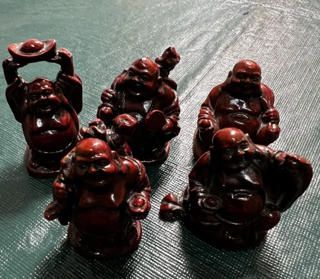 Small Solid Resin Smiling Buddha Sitting Statue Figurines (5)