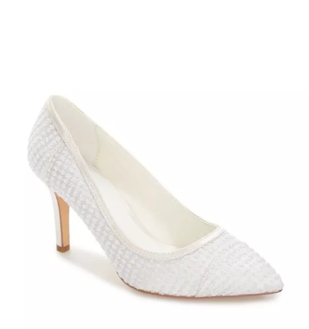 Menbur JUANA New Embellished Silk Heel Pump Wedding 41/9-9.5 IVORY White NIB