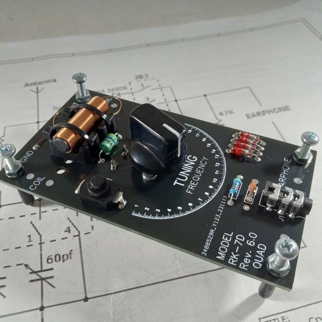 QUAD GERMANIUM DIODES Black Crystal Radio Receiver Assembled with
