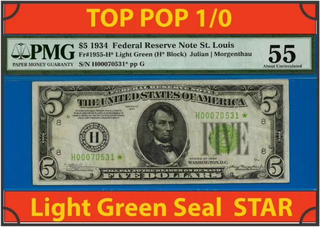 1934 $5 Federal Reserve Note PMG 55 highest graded St. Louis Star TOP POP 1/0