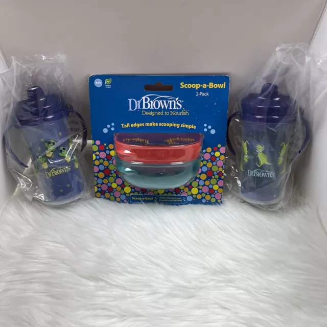 DR. BROWN'S Milestone Hard Spout Sippy Cups Scoop Bowls 2 Pack Bundle Free Ship